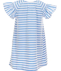 Adventurewear 360 Little Girls Striped Short Ruffle Sleeve Lemon Applique A-Line Dress