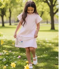 Adventurewear 360 Little Girls Striped Cap Sleeve Bunny Knit Dress