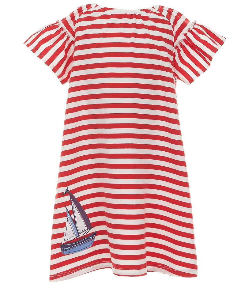 Adventurewear 360 Little Girls Striped Cap Sleeve Embroidered Boat Knit Dress