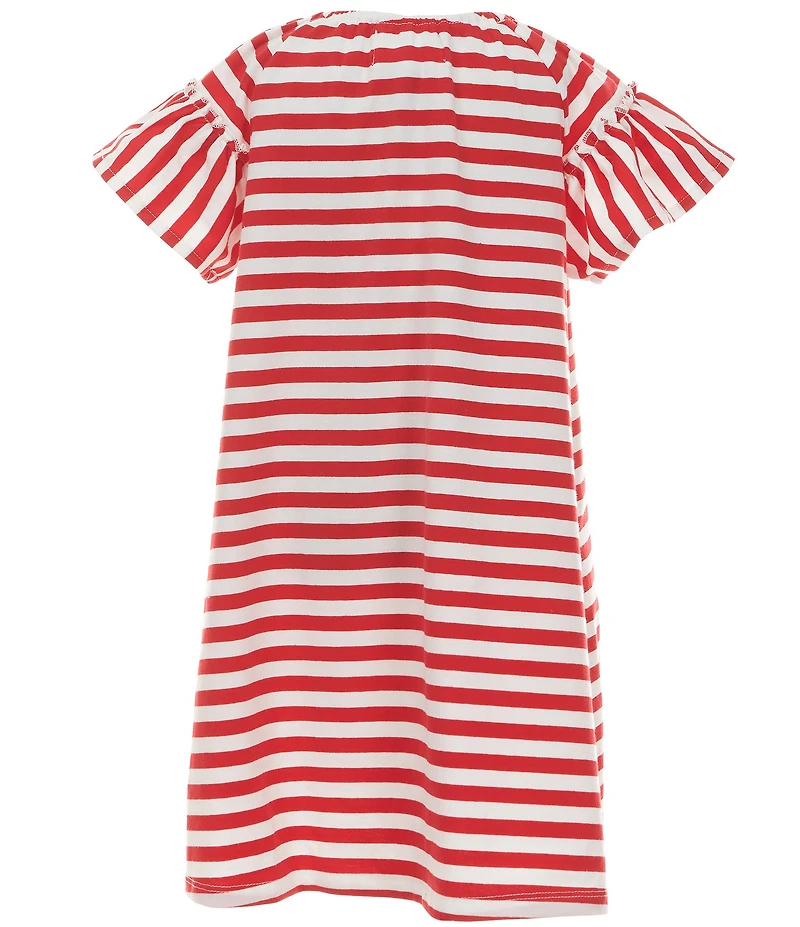 Adventurewear 360 Little Girls Striped Cap Sleeve Embroidered Boat Knit Dress