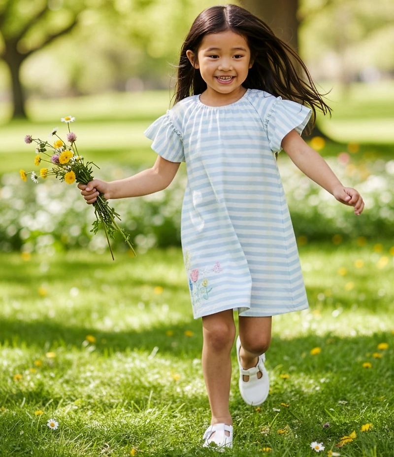 Adventurewear 360 Little Girls Striped Cap Sleeve Flower Knit Dress