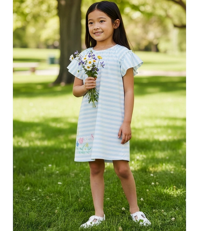 Adventurewear 360 Little Girls Striped Cap Sleeve Flower Knit Dress