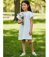 Adventurewear 360 Little Girls Striped Cap Sleeve Flower Knit Dress