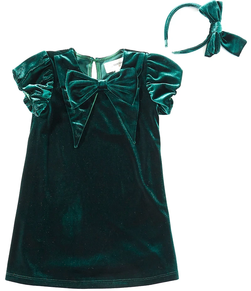 Adventurewear 360 Little Girls Velvet Bow Dress with Headband
