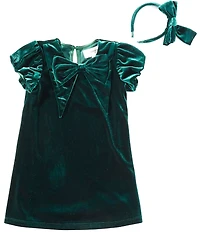 Adventurewear 360 Little Girls Velvet Bow Dress with Headband