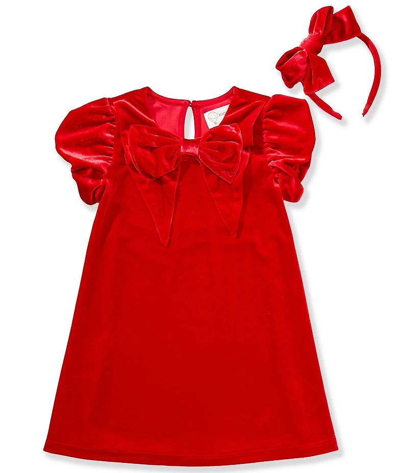 Adventurewear 360 Little Girls Velvet Bow Dress with Headband