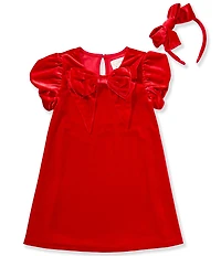 Adventurewear 360 Little Girls Velvet Bow Dress with Headband