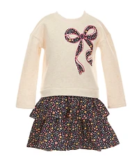 Adventurewear 360 Little Girls Long Sleeve Floral Bow Applique French Terry Dress