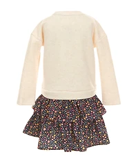 Adventurewear 360 Little Girls Long Sleeve Floral Bow Applique French Terry Dress