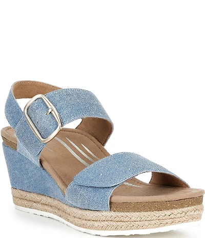 Aetrex Anetta Denim Embossed Leather Espadrille Wedge Sandals