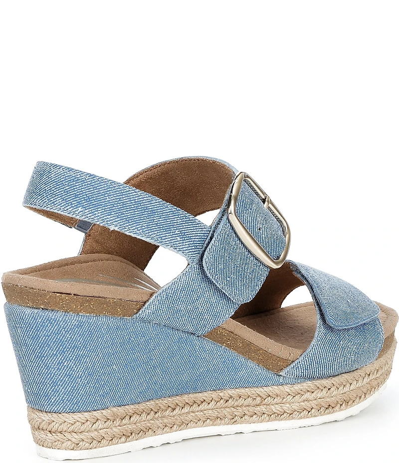 Aetrex Anetta Denim Embossed Leather Espadrille Wedge Sandals