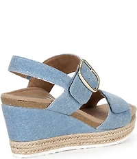Aetrex Anetta Denim Embossed Leather Espadrille Wedge Sandals