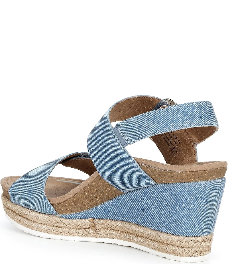 Aetrex Anetta Denim Embossed Leather Espadrille Wedge Sandals