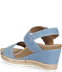 Aetrex Anetta Denim Embossed Leather Espadrille Wedge Sandals