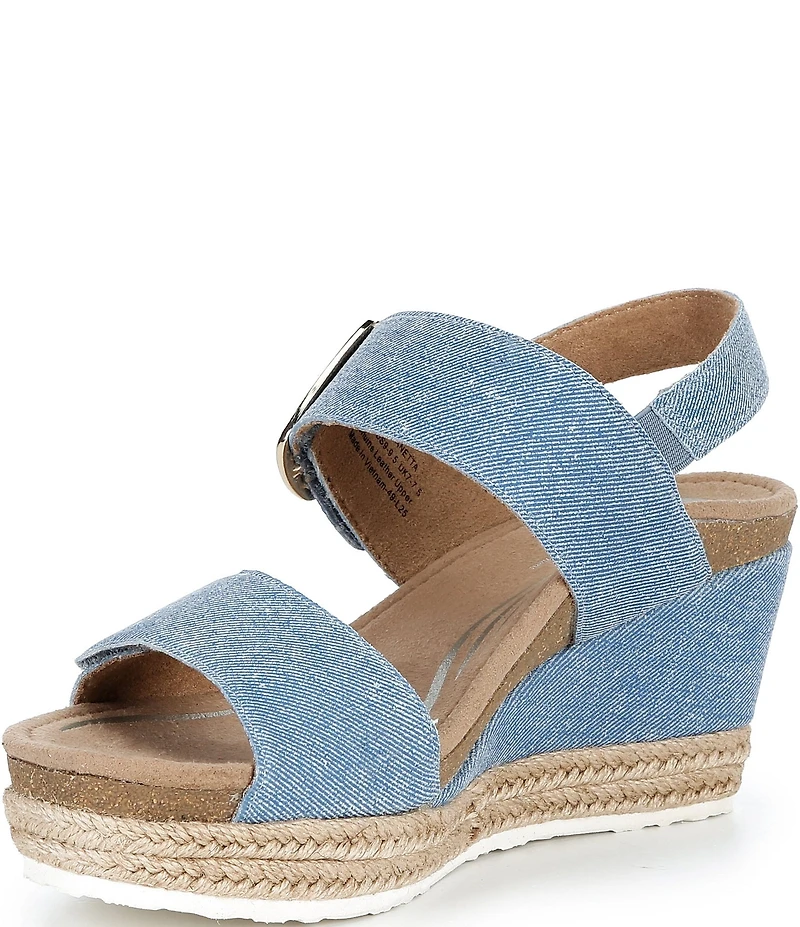 Aetrex Anetta Denim Embossed Leather Espadrille Wedge Sandals
