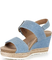 Aetrex Anetta Denim Embossed Leather Espadrille Wedge Sandals