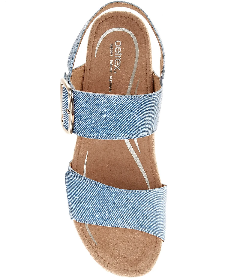 Aetrex Anetta Denim Embossed Leather Espadrille Wedge Sandals