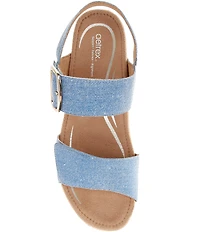 Aetrex Anetta Denim Embossed Leather Espadrille Wedge Sandals