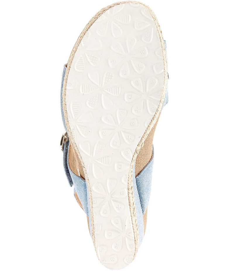 Aetrex Anetta Denim Embossed Leather Espadrille Wedge Sandals