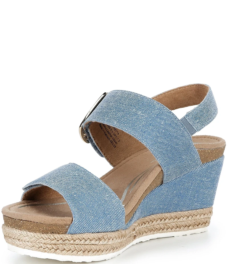 Aetrex Anetta Denim Embossed Leather Espadrille Wedge Sandals