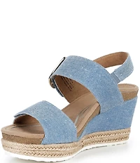 Aetrex Anetta Denim Embossed Leather Espadrille Wedge Sandals