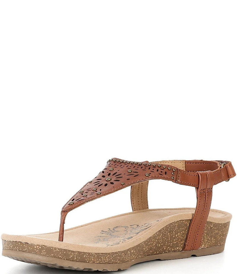 Aetrex Evelyn Perforated Leather Hook-and-Loop Thong Sandals