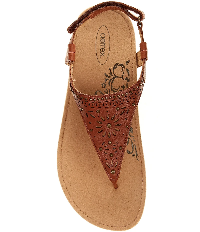 Aetrex Evelyn Perforated Leather Hook-and-Loop Thong Sandals