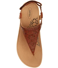 Aetrex Evelyn Perforated Leather Hook-and-Loop Thong Sandals
