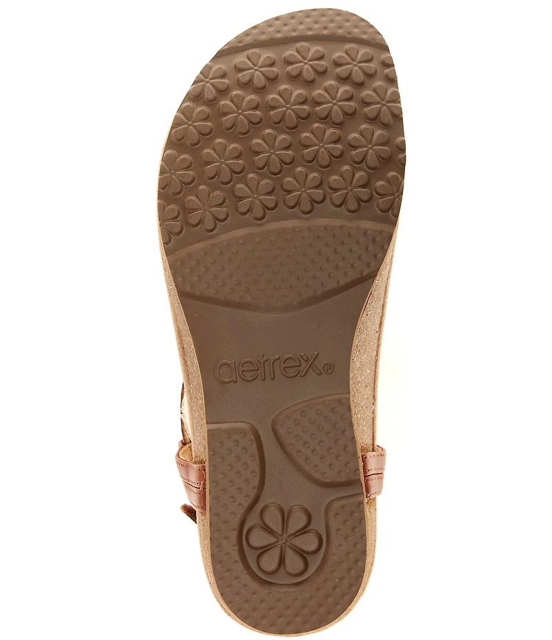 Aetrex Evelyn Perforated Leather Hook-and-Loop Thong Sandals