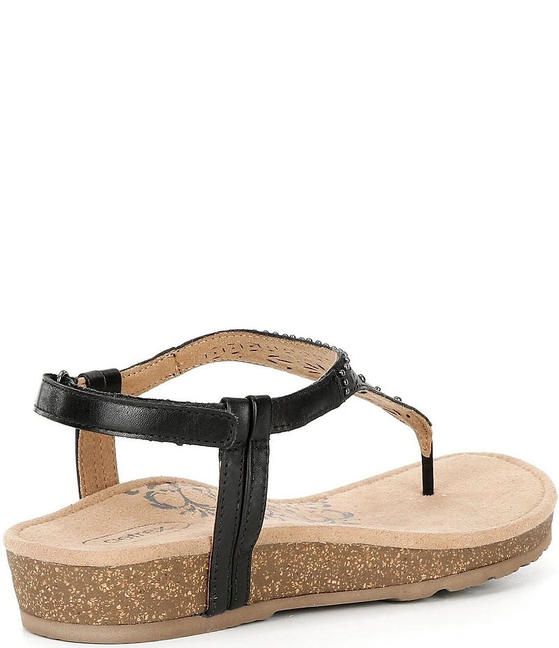 Aetrex Evelyn Perforated Leather Hook-and-Loop Thong Sandals