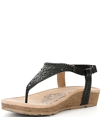 Aetrex Evelyn Perforated Leather Hook-and-Loop Thong Sandals