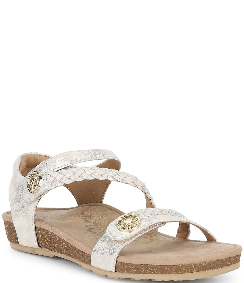 Aetrex Jillian Leather Braided Wedge Sandals