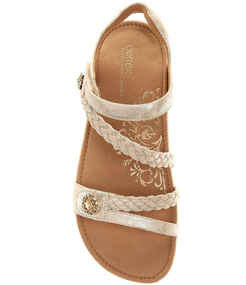 Aetrex Jillian Leather Braided Wedge Sandals