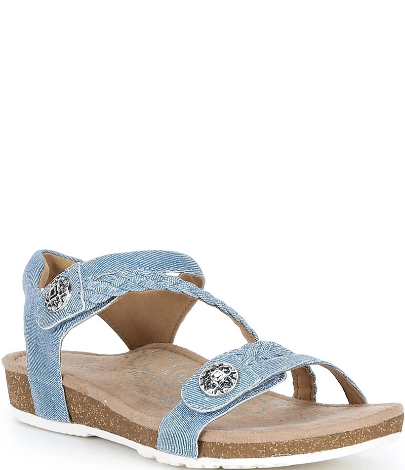 Aetrex Jillian Denim Canvas Braided Wedge Sandals