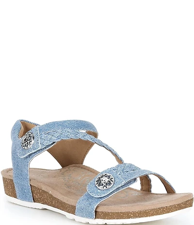 Aetrex Jillian Denim Canvas Braided Wedge Sandals
