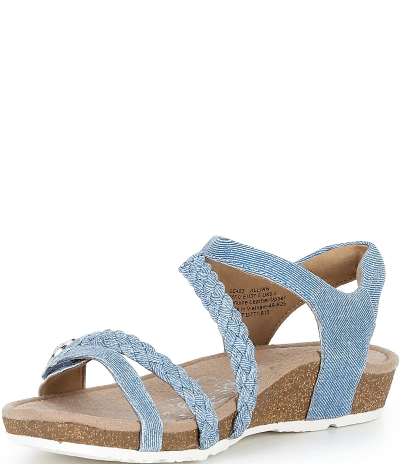 Aetrex Jillian Denim Canvas Braided Wedge Sandals