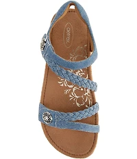 Aetrex Jillian Denim Canvas Braided Wedge Sandals