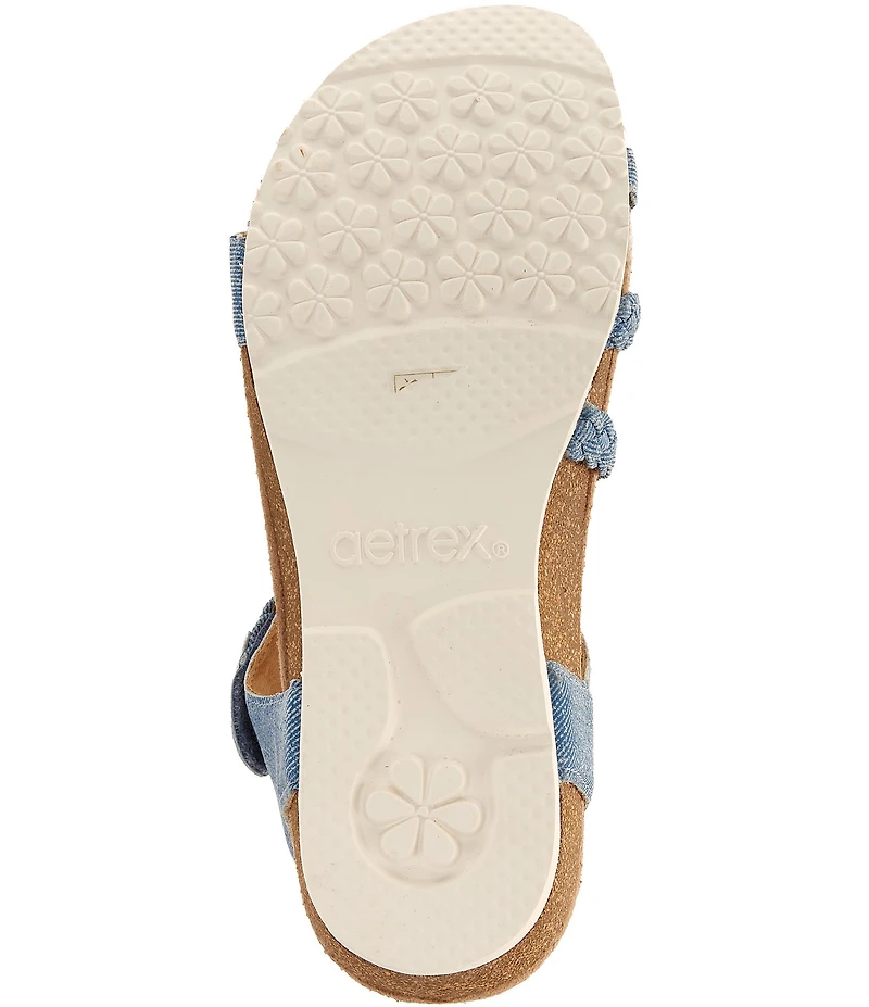 Aetrex Jillian Denim Canvas Braided Wedge Sandals