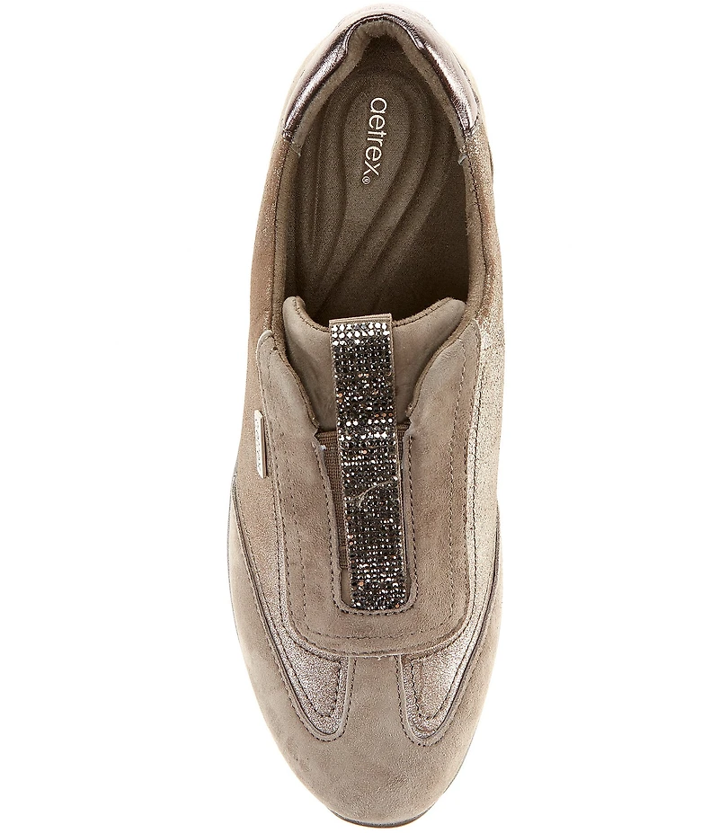 Aetrex Megan Leather Suede Embellished Slip On Sneakers