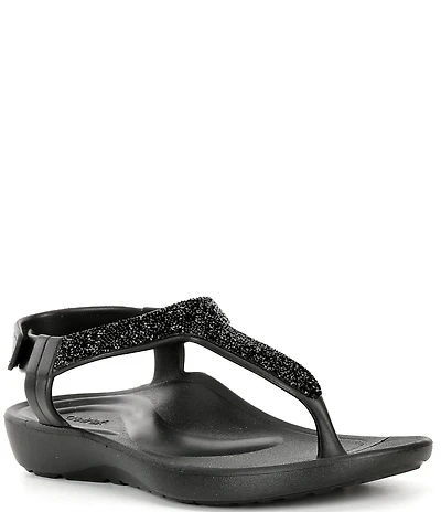 Aetrex Skyler Rhinestone Embellished T-Strap Thong Sandals