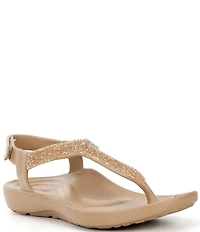 Aetrex Skyler Rhinestone Embellished T-Strap Thong Sandals