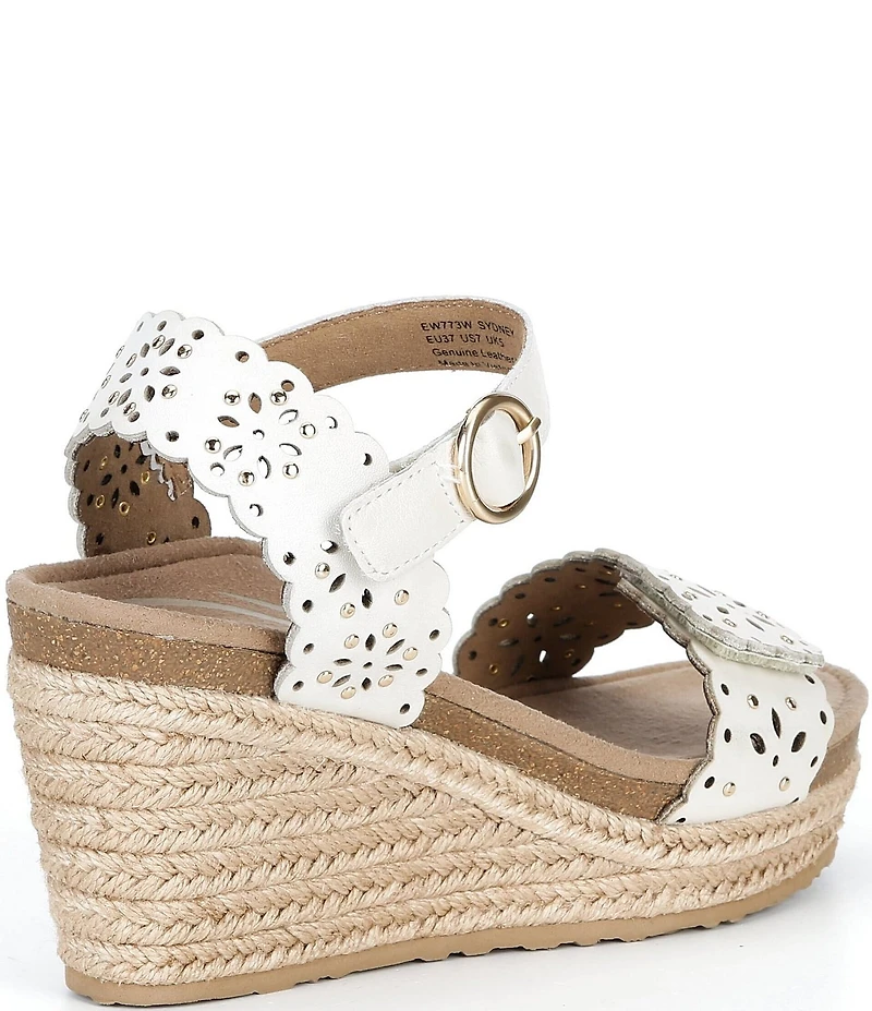 Aetrex Sydney Floral Perforated Leather Espadrille Platform Wedge Sandals