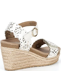 Aetrex Sydney Floral Perforated Leather Espadrille Platform Wedge Sandals