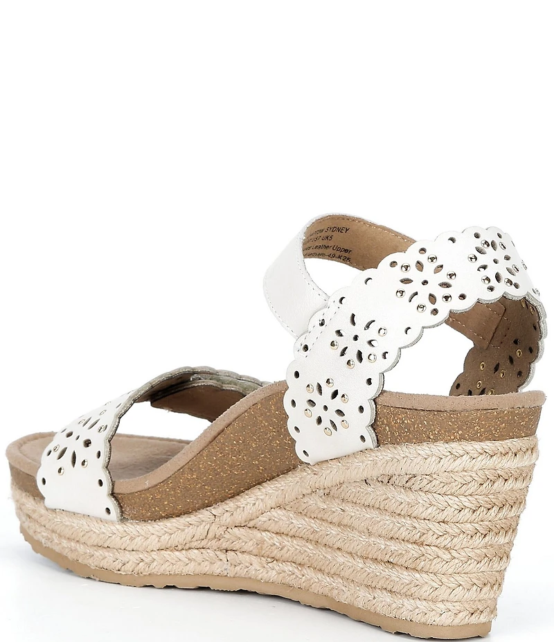 Aetrex Sydney Floral Perforated Leather Espadrille Platform Wedge Sandals