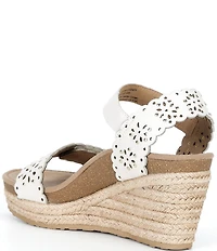 Aetrex Sydney Floral Perforated Leather Espadrille Platform Wedge Sandals