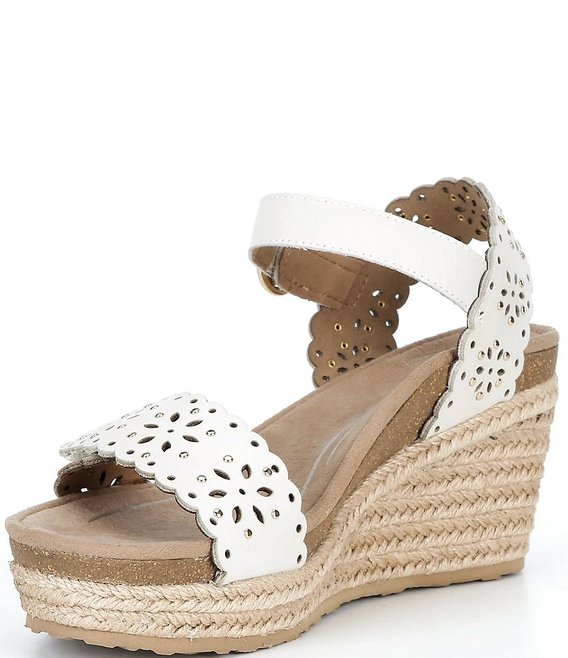 Aetrex Sydney Floral Perforated Leather Espadrille Platform Wedge Sandals