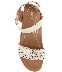 Aetrex Sydney Floral Perforated Leather Espadrille Platform Wedge Sandals