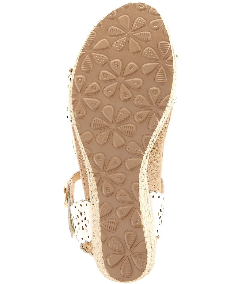 Aetrex Sydney Floral Perforated Leather Espadrille Platform Wedge Sandals