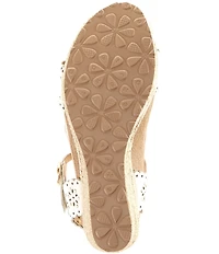 Aetrex Sydney Floral Perforated Leather Espadrille Platform Wedge Sandals