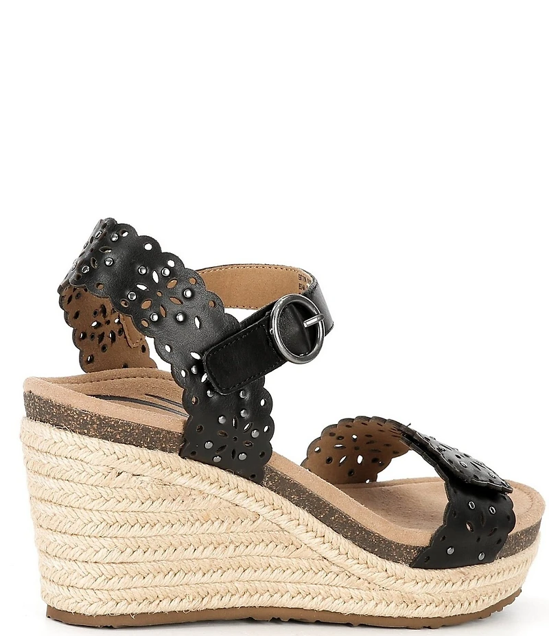Aetrex Sydney Floral Perforated Leather Espadrille Platform Wedge Sandals